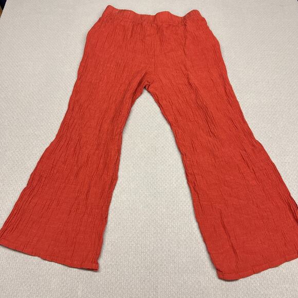 Soft Surroundings Pants Womens L Salmon Pink Ramie Rayon Pull On Wide Leg - Picture 2 of 11